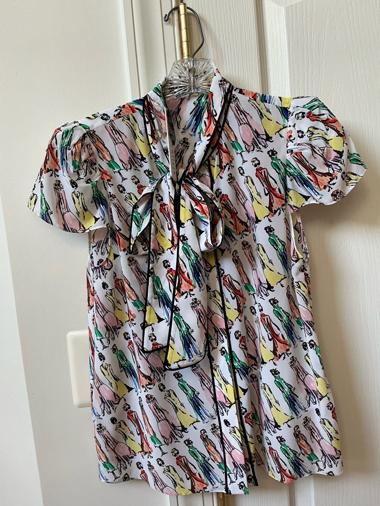 Nwt Alice + Olivia Jeannie Stace Face Print Multi Color Blouse
